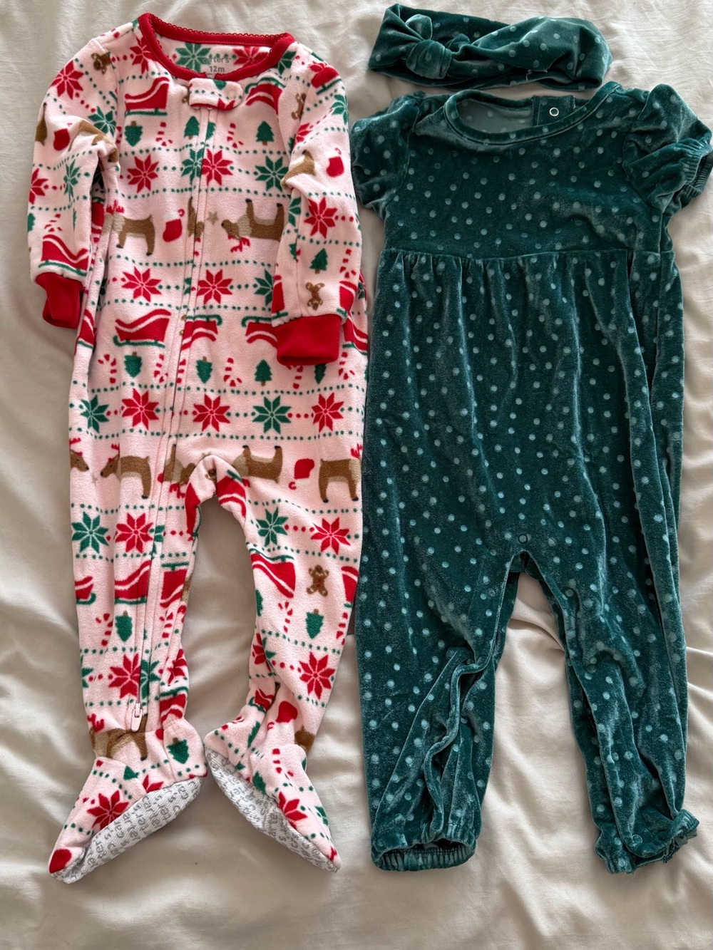 Baby Girl Christmas Outfit Bundle 12M Cat & Jack Carter’s Velvet Holiday Pajamas